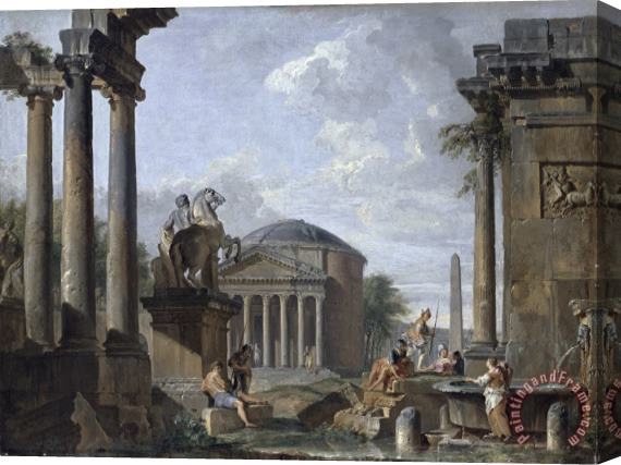 Giovanni Paolo Panini Landscape with Roman Ruins Stretched Canvas Painting / Canvas Art