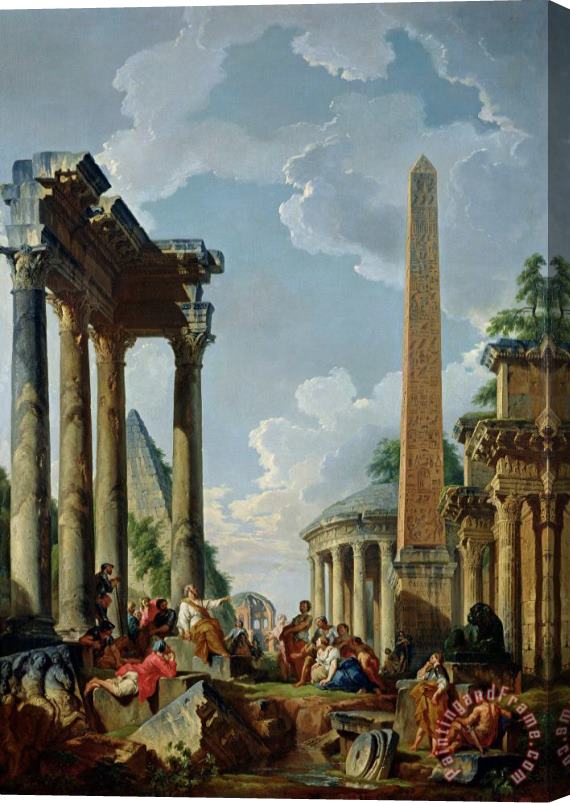 Giovanni Paolo Pannini or Panini Architectural Capriccio with a Preacher in the Ruins Stretched Canvas Painting / Canvas Art