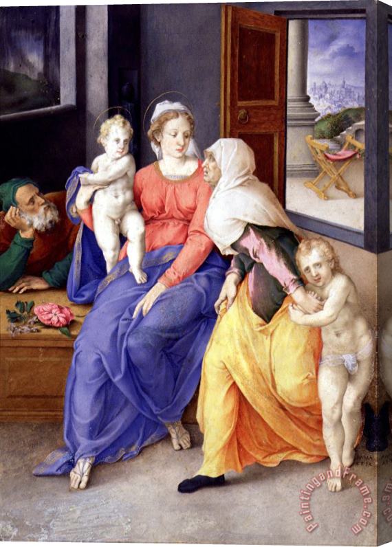 Giulio Clovio Holy Family with Santa Isabel And San Juanito Stretched Canvas Painting / Canvas Art