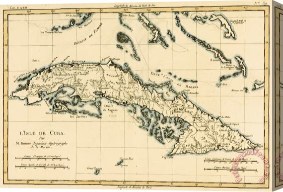 Guillaume Raynal Antique Map of Cuba Stretched Canvas Print / Canvas Art