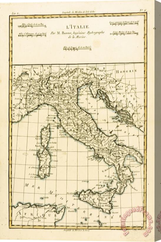 Guillaume Raynal Antique Map of Italy Stretched Canvas Print / Canvas Art