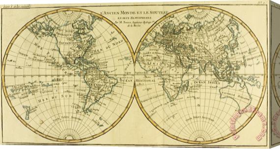 Guillaume Raynal Map of the World in two Hemispheres Stretched Canvas Print / Canvas Art