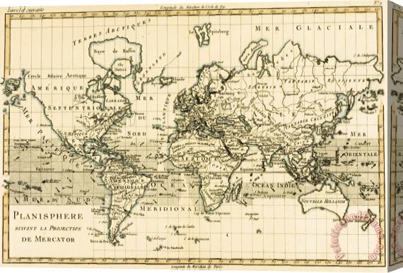 Guillaume Raynal Map of the World using the Mercator Projection Stretched Canvas Print / Canvas Art