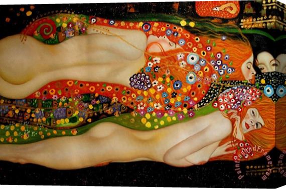 Gustav Klimt Sea Serpents Ii Stretched Canvas Painting / Canvas Art