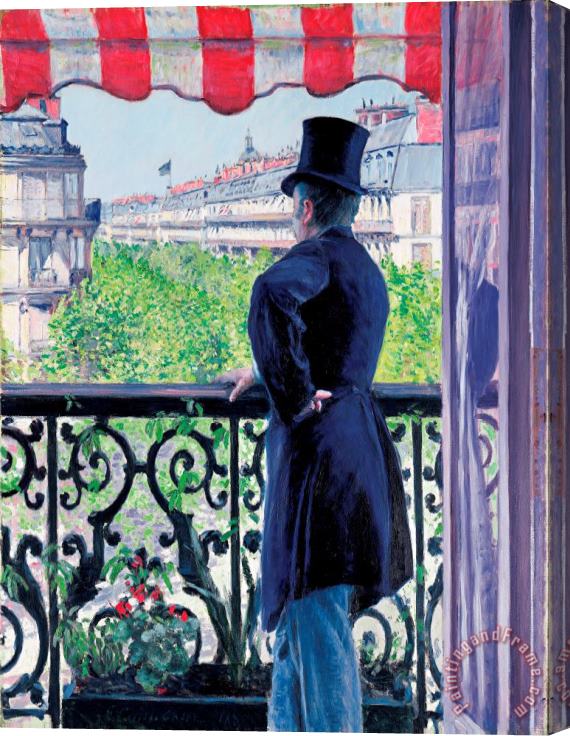 Gustave Caillebotte Man on a balcony on Boulevard Haussmann Stretched Canvas Print / Canvas Art