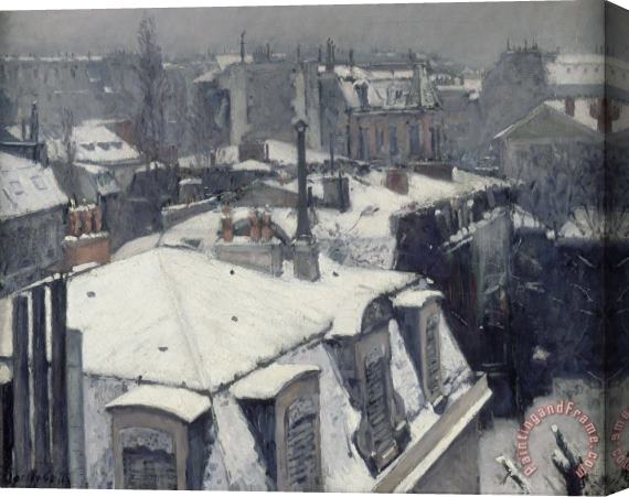 Gustave Caillebotte Rooftops in The Snow (snow Effect) Stretched Canvas Painting / Canvas Art