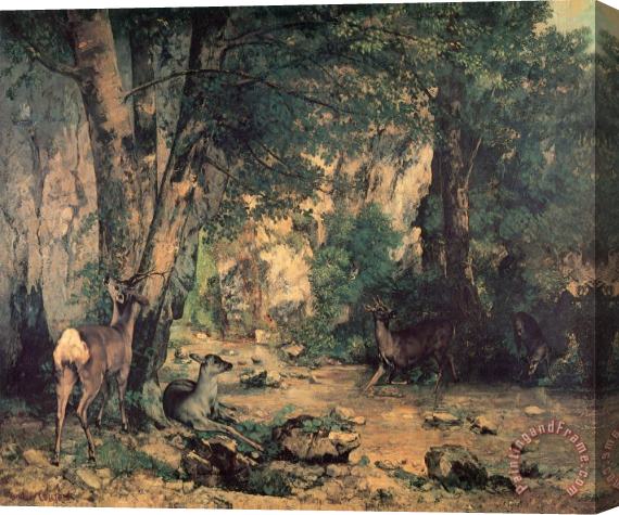 Gustave Courbet A Thicket of Deer at The Stream of Plaisirfountaine Stretched Canvas Painting / Canvas Art