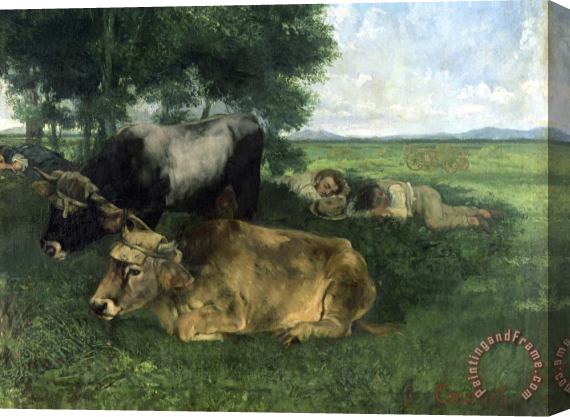 Gustave Courbet La Siesta Pendant La Saison Des Foins (and Detail of Animals Sleeping Under a Tree) Stretched Canvas Painting / Canvas Art