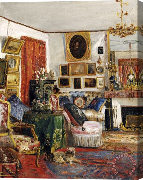 Gustave De Launay An Interior of a Sitting Room Stretched Canvas Print / Canvas Art