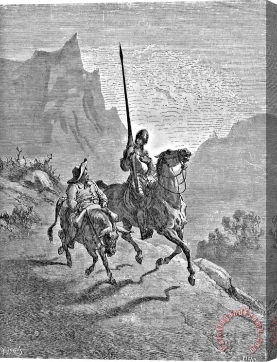Gustave Dore Don Quixote And Sancho Panza Illustration Stretched Canvas Print / Canvas Art