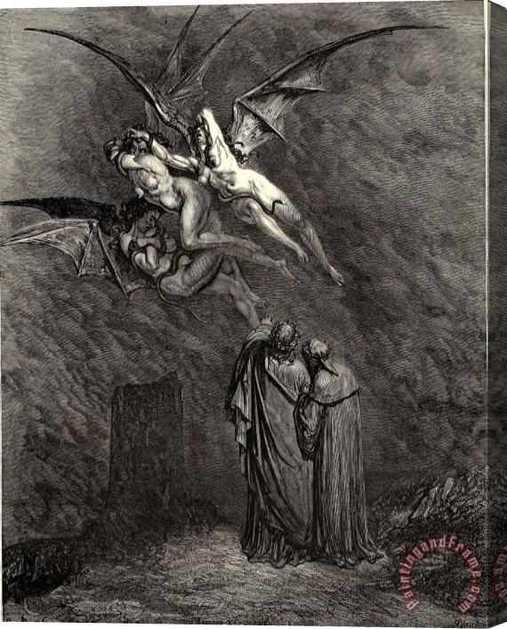 Gustave Dore The Inferno, Canto 9, Line 46 “mark Thou Each Dire Erinnys. Stretched Canvas Print / Canvas Art