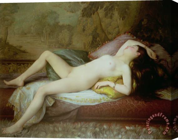 Gustave-Henri-Eugene Delhumeau Nude lying on a chaise longue Stretched Canvas Print / Canvas Art
