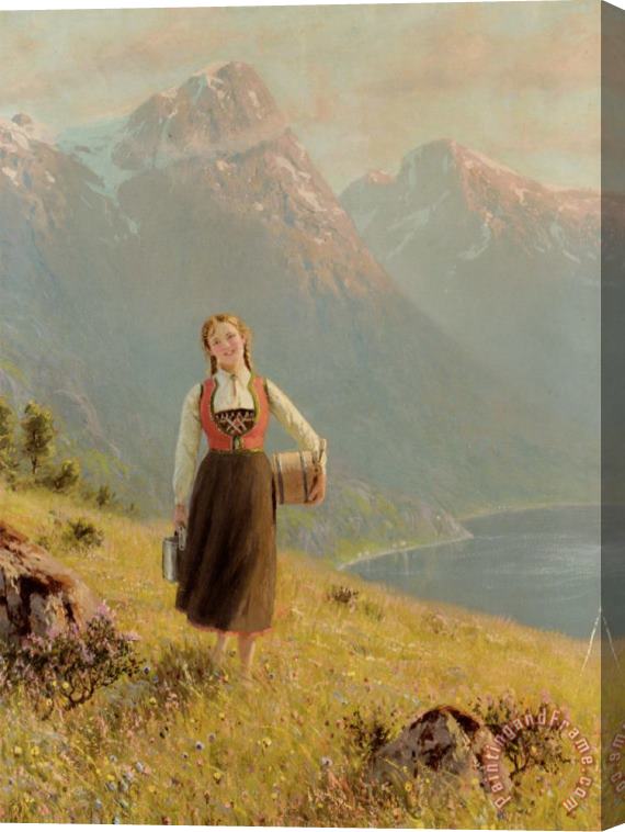 Hans Dahl Young Girl by a Fjord Stretched Canvas Painting / Canvas Art