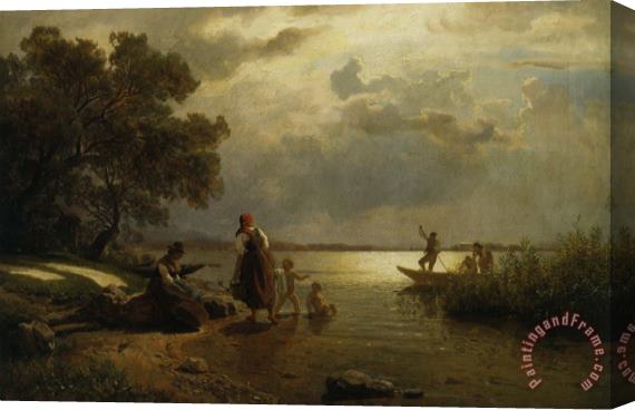 Hans Fredrik Gude Mothers And Children on Lake Chiemsee Stretched Canvas Painting / Canvas Art