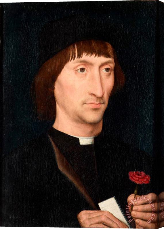 Hans Memling Portrait of a Man with a Pink Stretched Canvas Print / Canvas Art
