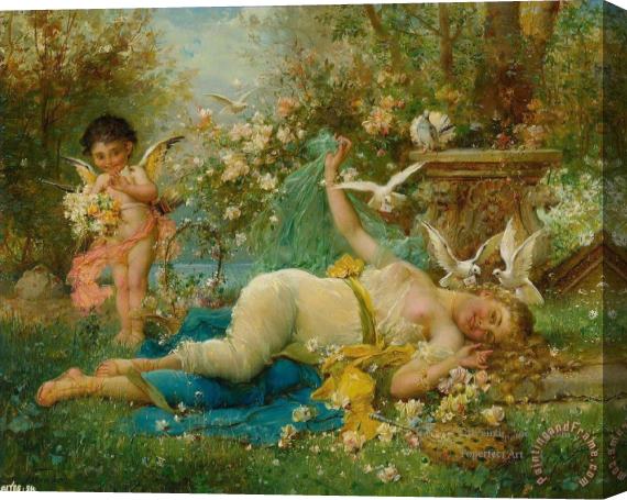 Hans Zatzka 7 Floral Angel And Nude Stretched Canvas Painting / Canvas Art