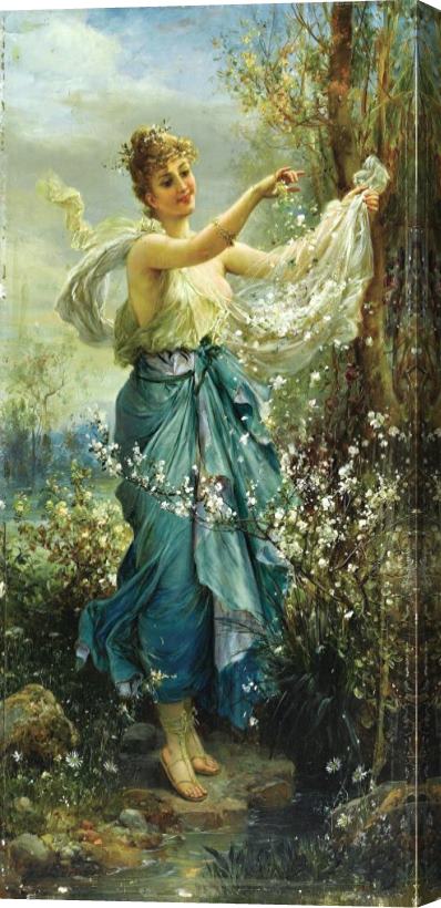 Hans Zatzka Girl with Flowers Stretched Canvas Painting / Canvas Art