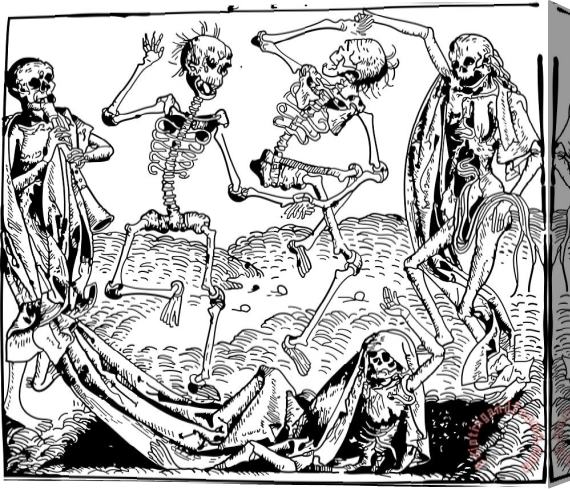 Hartmann Shedel Dance Macabre Medieval Wood Engraving Stretched Canvas Print / Canvas Art
