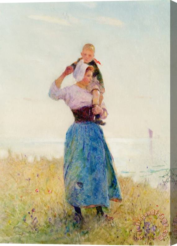 Hector Caffieri Woman and Child in a Meadow Stretched Canvas Painting / Canvas Art