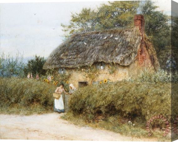 Helen Allingham A Thatched Cottage near Peaslake Surrey Stretched Canvas Print / Canvas Art
