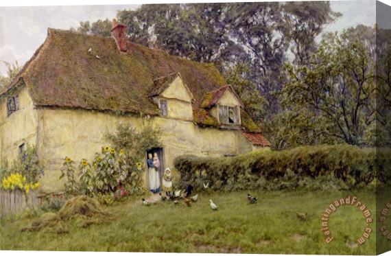Helen Allingham Feeding the Fowls Stretched Canvas Painting / Canvas Art