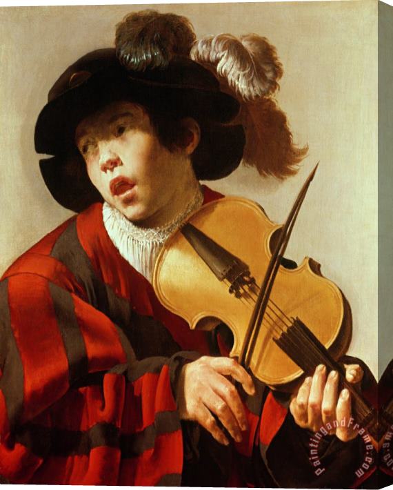 Hendrick Ter Brugghen  Boy Playing Stringed Instrument and Singing Stretched Canvas Painting / Canvas Art