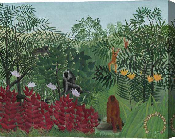 Henri J F Rousseau Tropical Forest With Monkeys Stretched Canvas Painting / Canvas Art