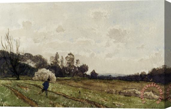 Henri-Joseph Harpignies A Farmer Crossing a Field Stretched Canvas Painting / Canvas Art
