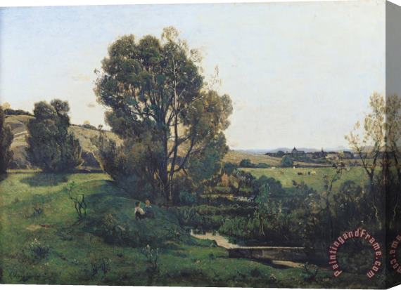 Henri-Joseph Harpignies View from Moncel-sur-Seine Stretched Canvas Painting / Canvas Art