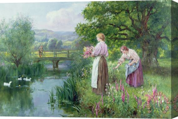 Henry John Yeend King Girls Collecting Flowers Stretched Canvas Painting / Canvas Art