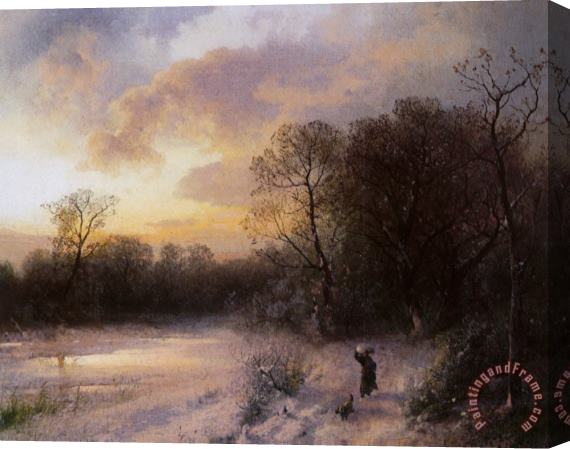Herman Herzog Daybreak on a Snowy Morning Stretched Canvas Painting / Canvas Art