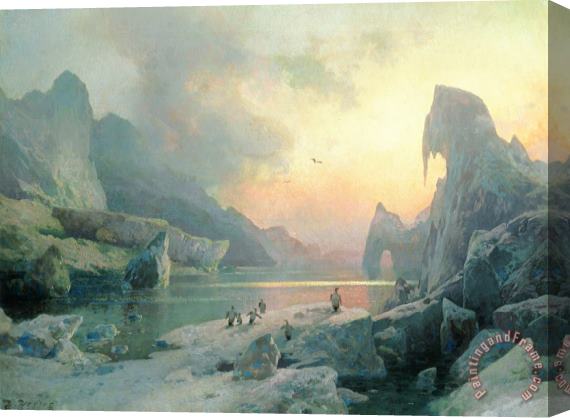 Herman Herzog Penguins In An Arctic Landscape At Dusk Stretched Canvas Painting / Canvas Art