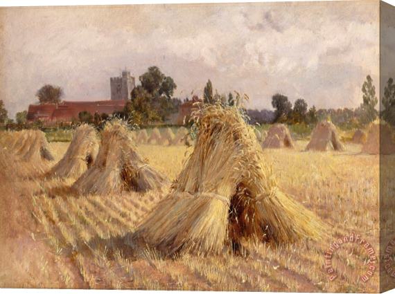 Heywood Hardy Corn Stooks by Bray Church Stretched Canvas Painting / Canvas Art