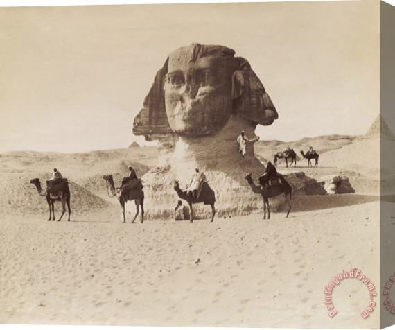 Hippolyte Arnoux The Head of The Sphinx Rising From The Sand with Camel Riders in The Foreground Stretched Canvas Print / Canvas Art