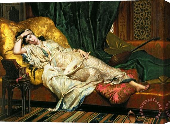 Hippolyte Berteaux Odalisque with a lute Stretched Canvas Print / Canvas Art
