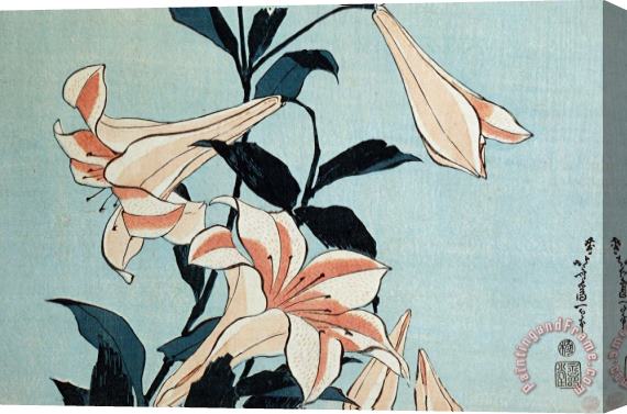 Hokusai Trumpet Lilies Stretched Canvas Painting / Canvas Art