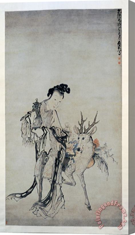 Huang Shen Ma Gu Holding a Vase,with a Deer Stretched Canvas Painting / Canvas Art