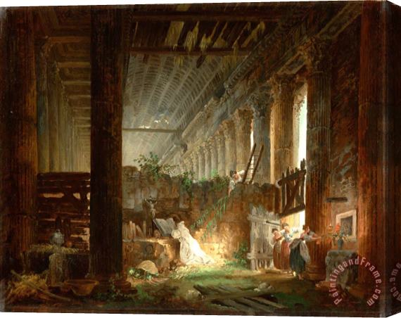 Hubert Robert A Hermit Praying in The Ruins of a Roman Temple Stretched Canvas Painting / Canvas Art