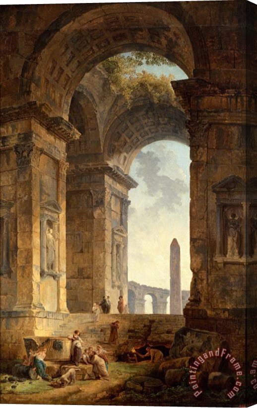 Hubert Robert Ruins with an Obelisk in The Distance Stretched Canvas Painting / Canvas Art