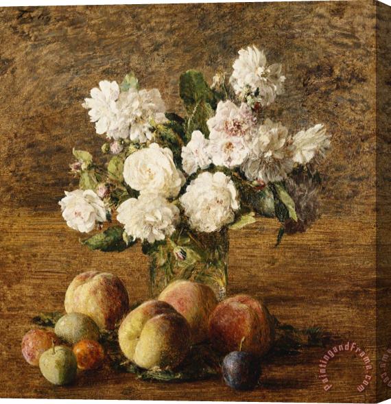 Ignace Francois Bonhomme Still Life Roses And Fruits Stretched Canvas Painting / Canvas Art