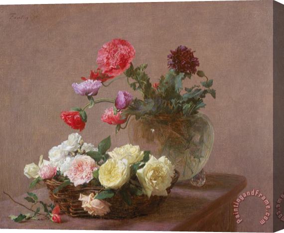 Ignace Henri Jean Fantin-Latour Poppies in a Crystal Vase - or Basket of Roses Stretched Canvas Print / Canvas Art