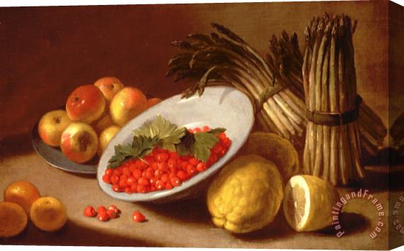 Italian School  Still Life of Raspberries Lemons and Asparagus Stretched Canvas Painting / Canvas Art