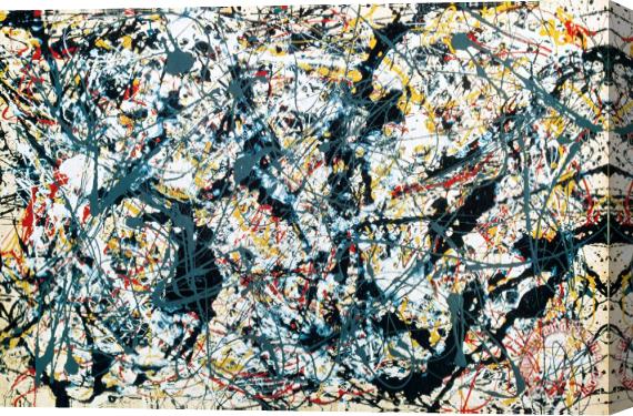 Jackson Pollock Silver on Black Stretched Canvas Painting / Canvas Art