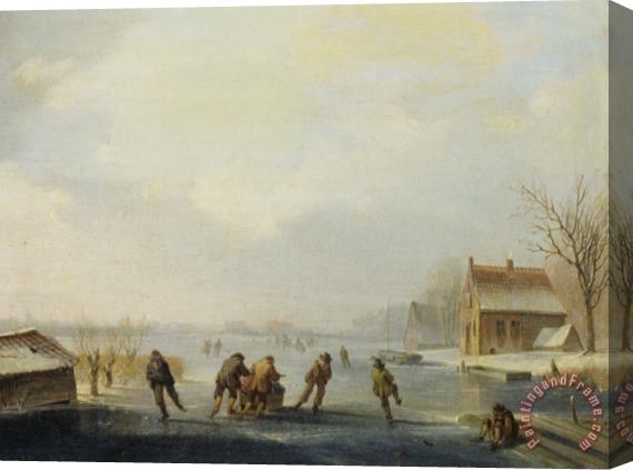 Jacobus Van Der Stok Skaters on a Frozen Waterway Stretched Canvas Painting / Canvas Art