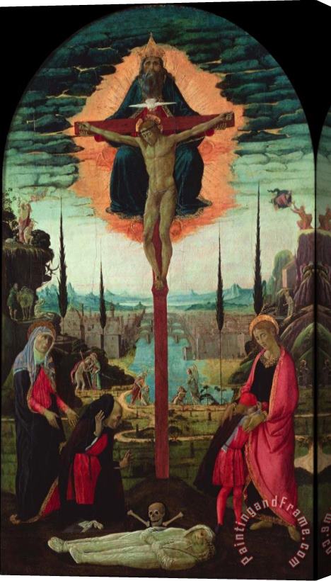 Jacopo del Sellaio Votive Altarpiece The Trinity, The Virgin, St. John And Donors Stretched Canvas Painting / Canvas Art