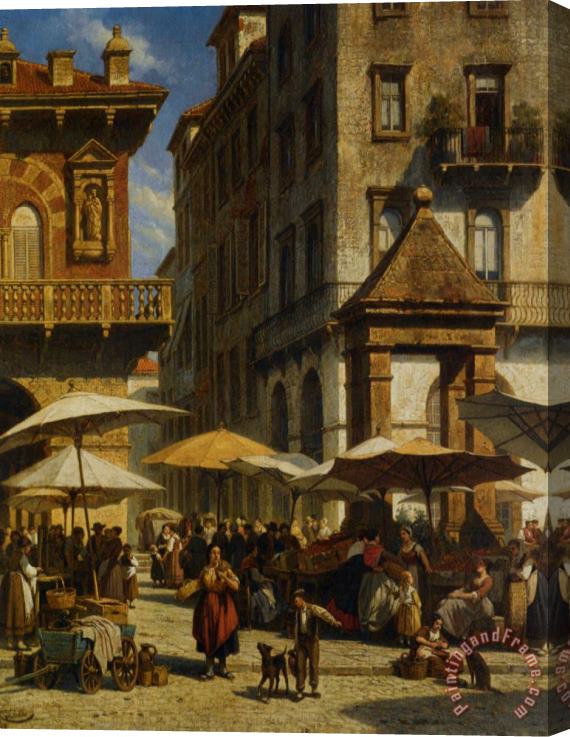 Jacques Carabain Piazza Delle Erbe Verona Stretched Canvas Painting / Canvas Art