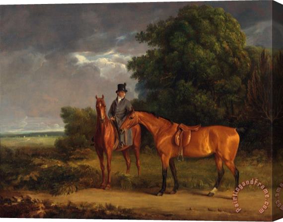 Jacques-Laurent Agasse A Groom Mounted on a Chestnut Hunter, He Holds a Bay Hunter by The Reins Stretched Canvas Print / Canvas Art