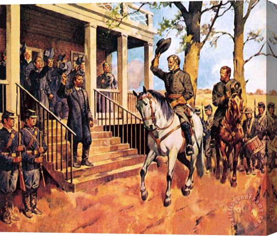 James Edwin General Lee and his horse 'Traveller' surrenders to General Grant by McConnell Stretched Canvas Painting / Canvas Art