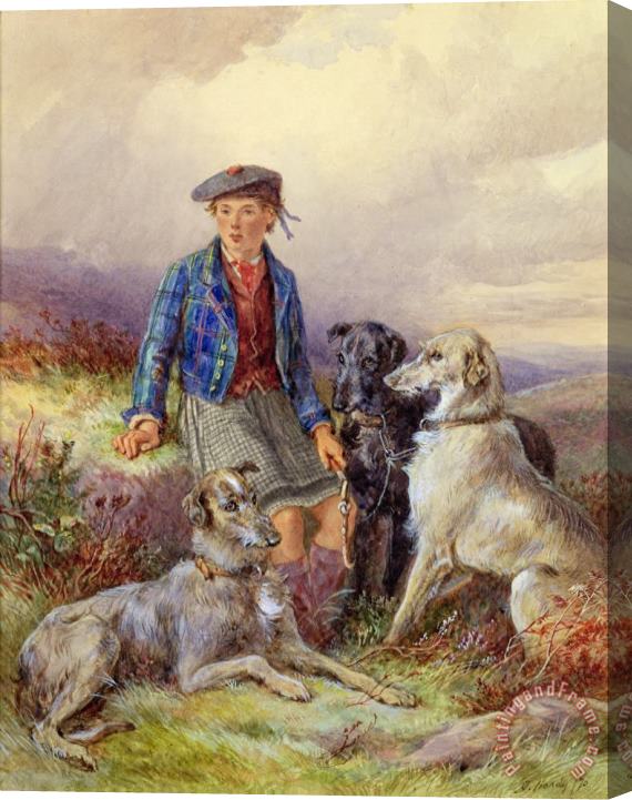 James Jnr Hardy Scottish Boy with Wolfhounds in a Highland Landscape Stretched Canvas Print / Canvas Art
