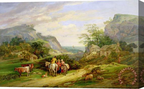 James Leakey Landscape with figures and cattle Stretched Canvas Print / Canvas Art